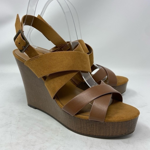 Indigo Rd. Karla Brown Open Toe Slingback Wedges - Picture 1 of 13